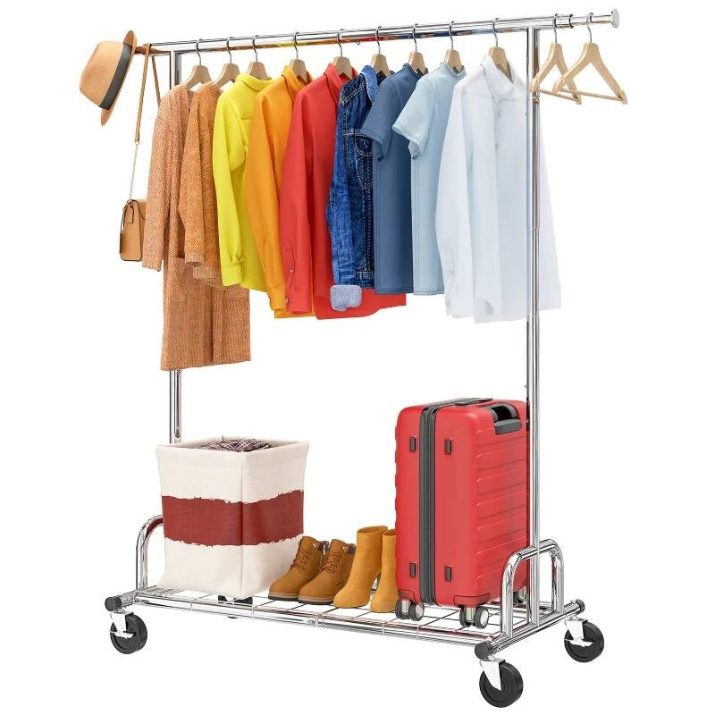 Heavy Duty Metal Clothing Bar Garment Rack on Lockable Casters - 450lb Capacity