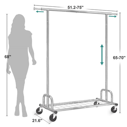 Heavy Duty Metal Garment Rack on Lockable Casters - 450lb Capacity