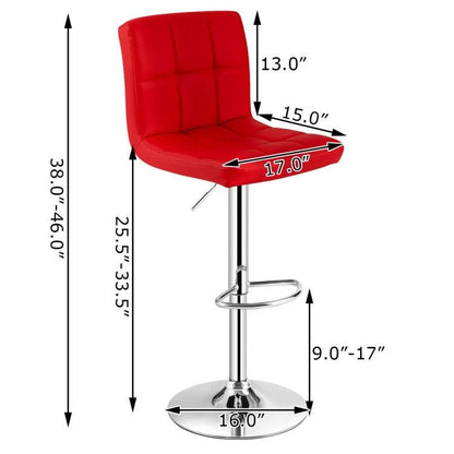 Set of 2 Modern Adjustable Height Barstools w/ Comfortable Red PU Leather Seat