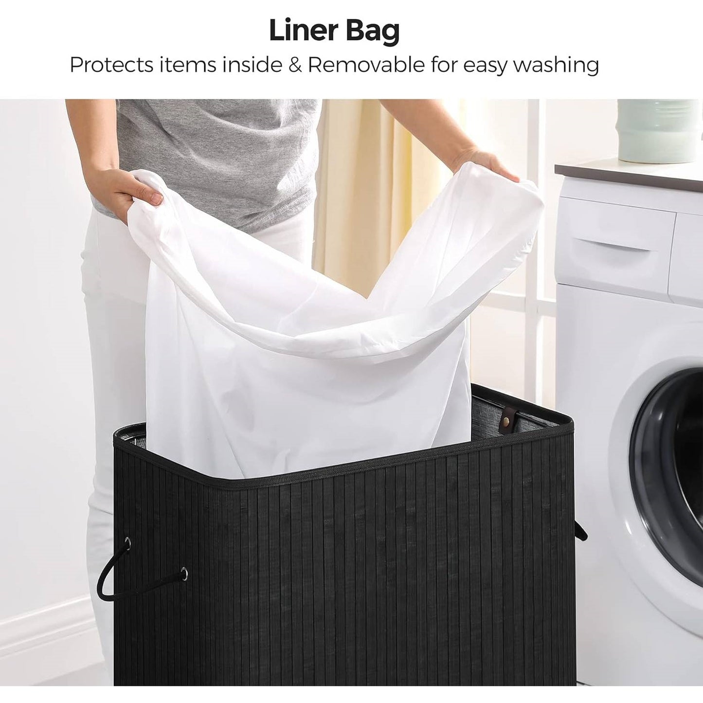 Black Bamboo 26-Gal Laundry Hamper with Removable Cotton Bag