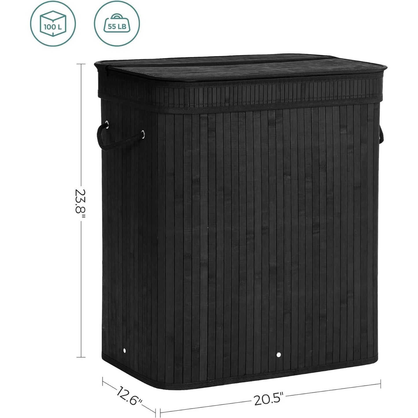 Black Bamboo 26-Gal Laundry Hamper with Removable Cotton Bag