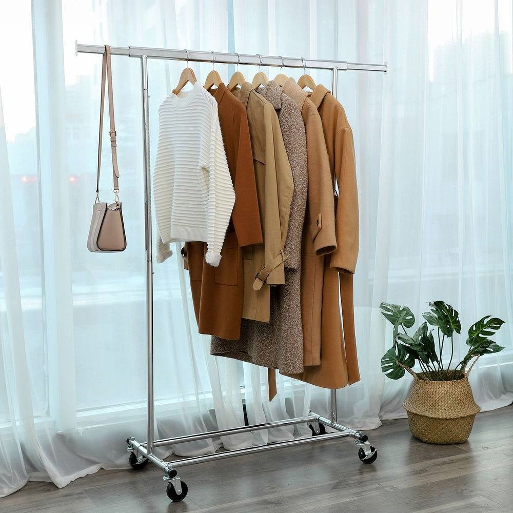 Silver Metal Garment Rack on Wheels