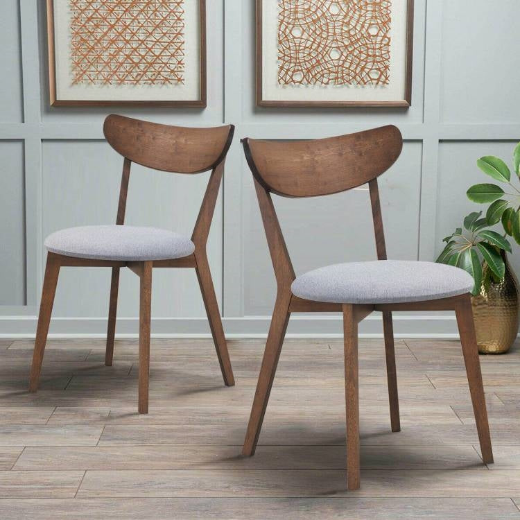 Set of 2 Mid-Century Modern Curved Back Wood Dining Chair Grey Upholstered Seat