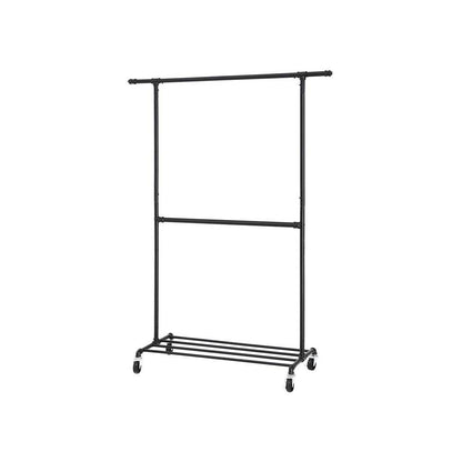 Modern Industrial Style Black Powder Coated Garment Rack with Bottom Hanging Rod