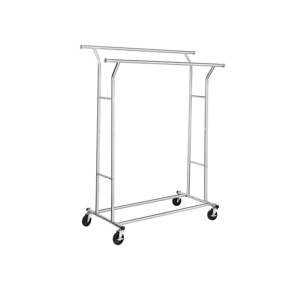 Double Bar Heavy Duty Metal Garment Rack on Wheels