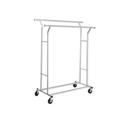 Double Bar Heavy Duty Metal Garment Rack on Wheels