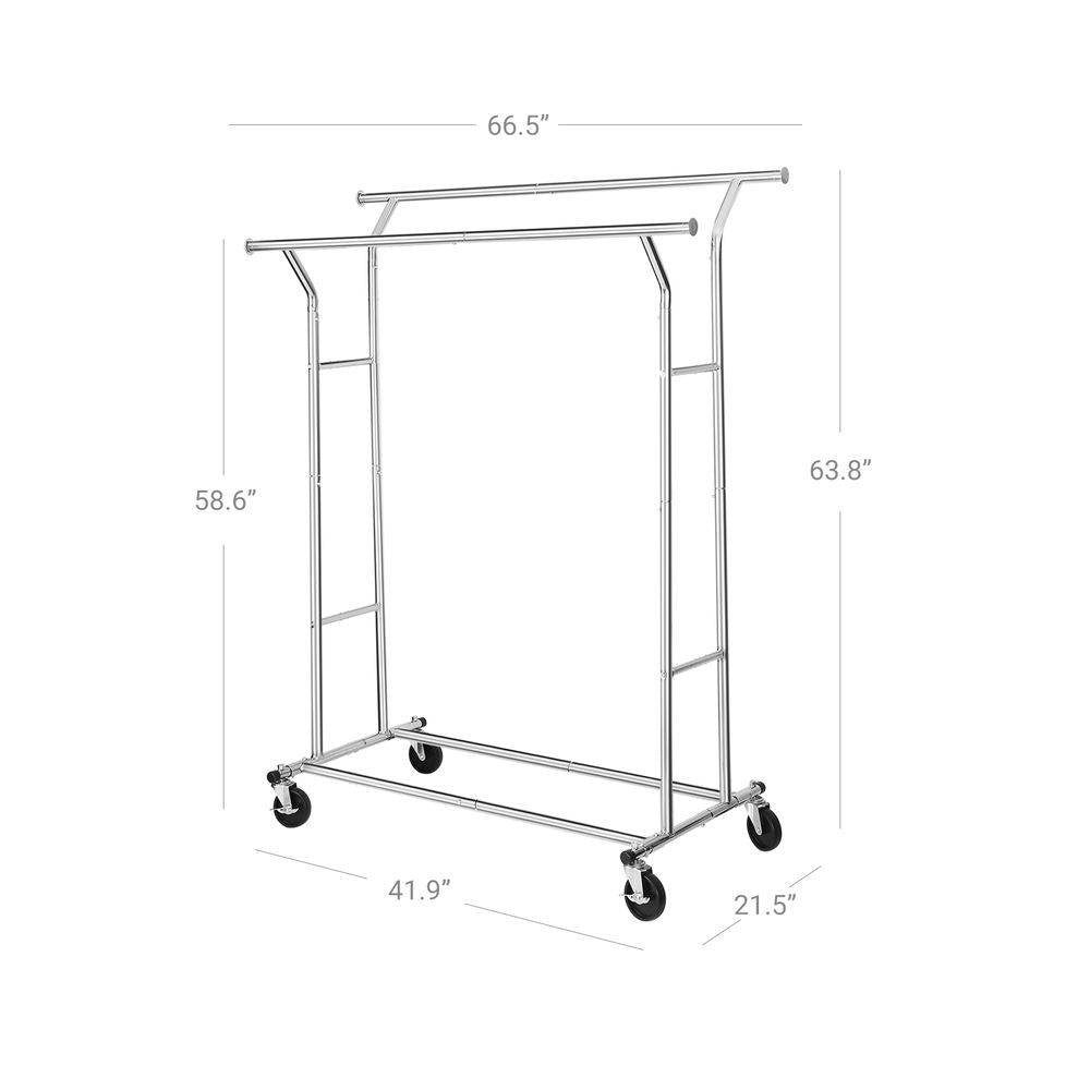 Double Bar Heavy Duty Metal Garment Rack on Wheels