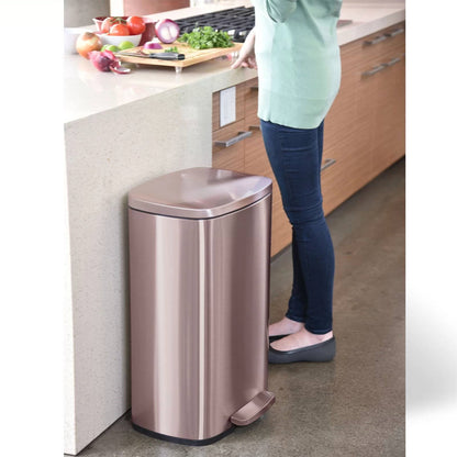 13-Gallon Copper Rose Gold Stainless Steel Step Trash Can with Deodorizer Filter