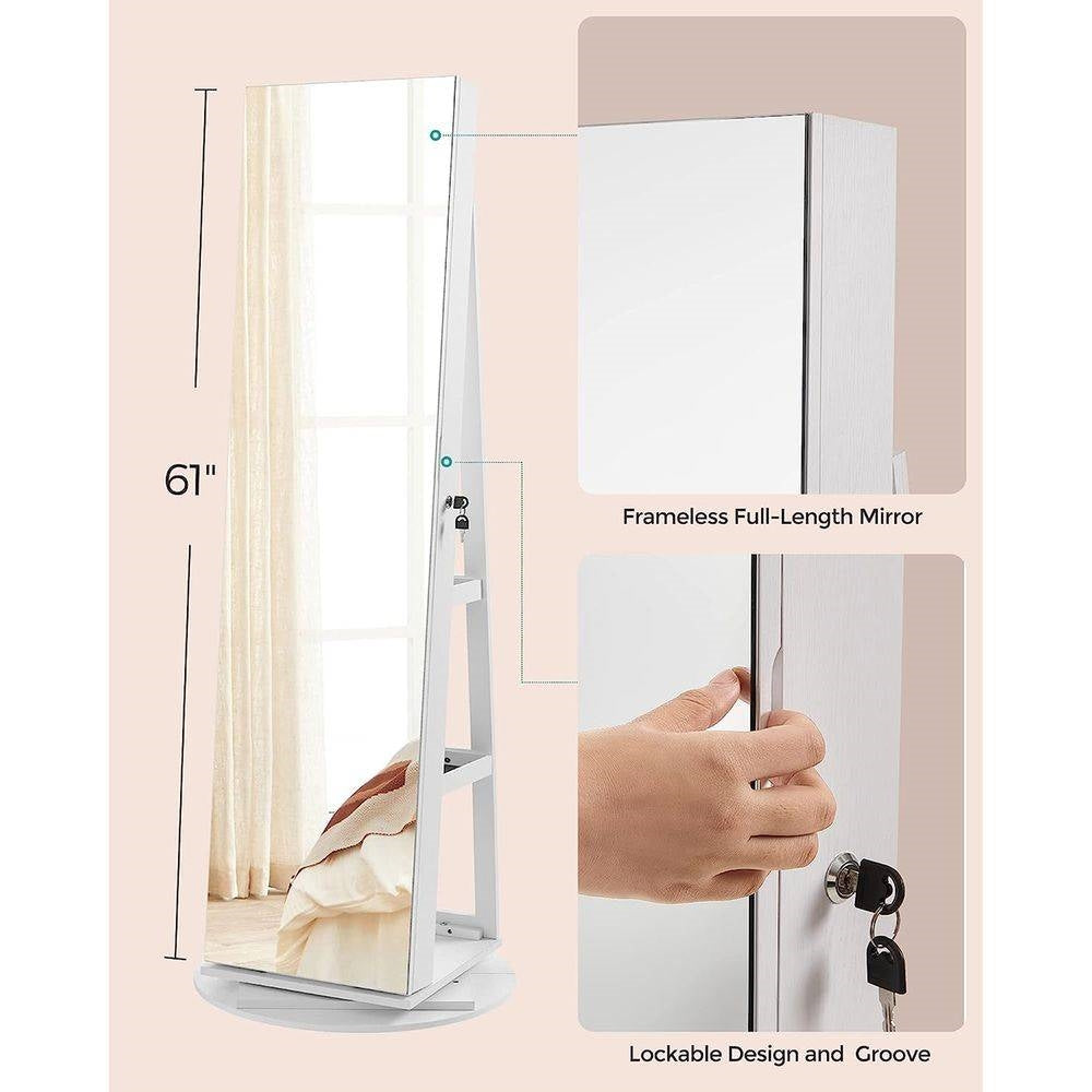 White Jewelry Cabinet Armoire Organizer Freestanding Rotating Mirror