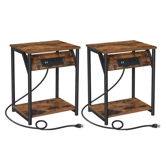 Set of 2 -  Nightstand End Tables Charging Station with 2 USB ports