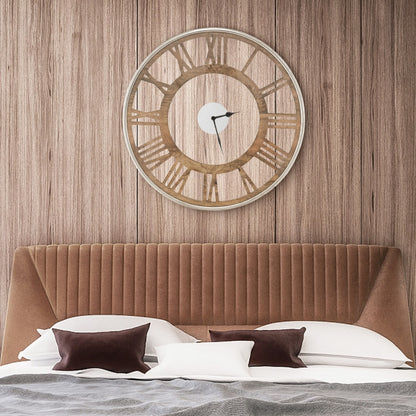 16-inch Classic Farmhouse Roman Numeral Wall Clock in Natural Wood