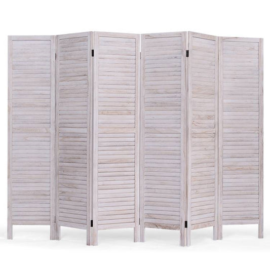 6-Panel Classic Louver Slatted Room Divider Screen in White Wood Finish