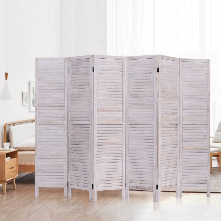 White 6-Panel Louvered Room Divider