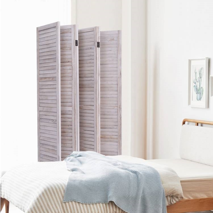 White 6-Panel Louvered Room Divider