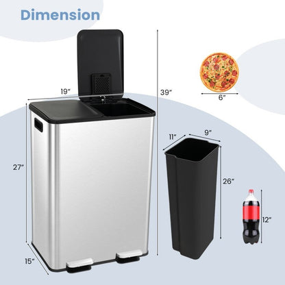 8-Gallon Dual Compartment Step Trash & Recycling Bin