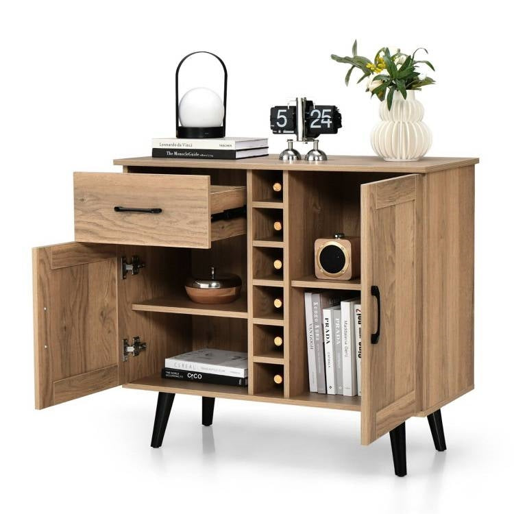 Modern Mid-Century Style Kitchen Buffet Dining Sideboard Cabinet with Wine Rack