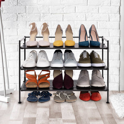 3-Tier Metal Espresso Brown Shoe Rack