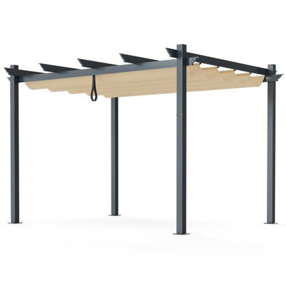 Modern 10 x 12 Ft Outdoor Sturdy Pergola Gazebo with Retractable Beige Canopy