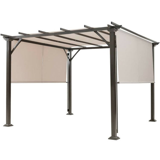 Modern 10 x 10 Ft Heavy Duty Metal Frame Pergola Gazebo with Beige Canopy