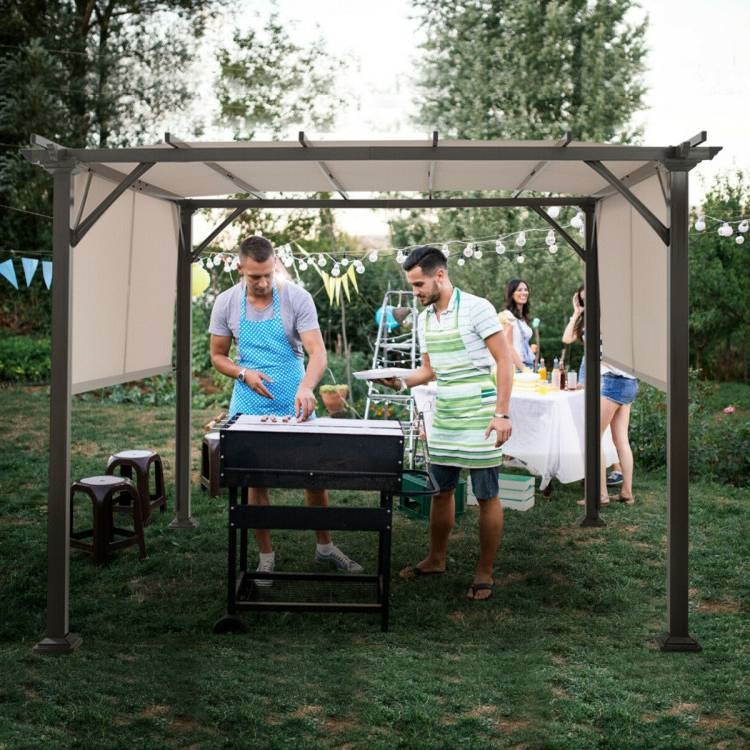 10 x 10 Ft Heavy Duty Metal Pergola with Beige Canopy