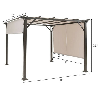 10 x 10 Ft Heavy Duty Metal Pergola with Beige Canopy