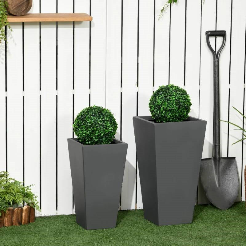 Set of 2 Modern Lightweight Outdoor Flower Pot Planters in Grey 22-in and 18-in