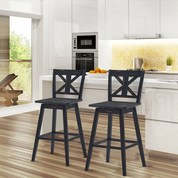 Set of 2 Black Wood 29-in Modern Kitchen Dining Farmhouse Swivel Seat Barstools