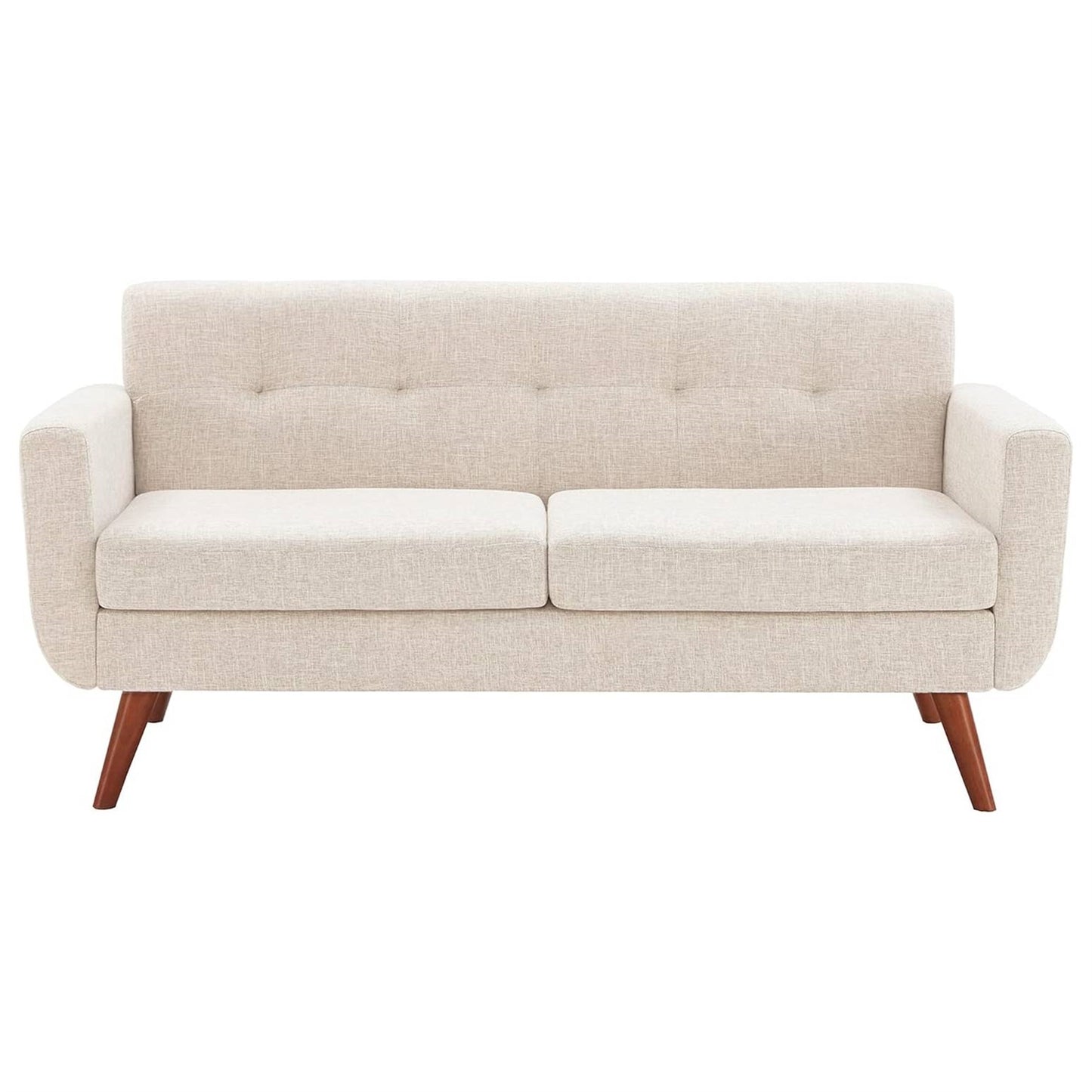 Modern Mid-Century Beige Cotton Polyester Upholstered Sofa Loveseat