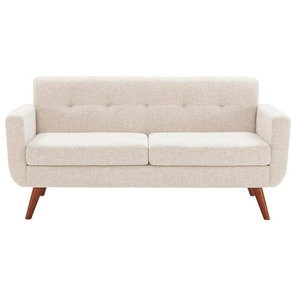 Modern Mid-Century Beige Cotton Polyester Upholstered Sofa Loveseat