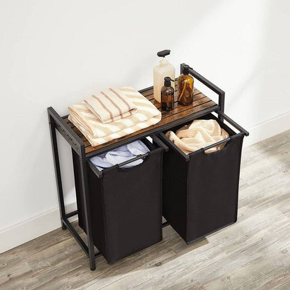 Metal Wood Industrial Modern Laundry Sorter Hamper Black/Brown