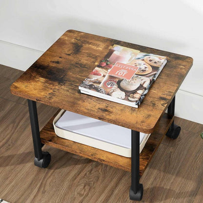 Industrial Black Metal Rustic Wood Printer Stand Cart with Bottom Paper Shelf