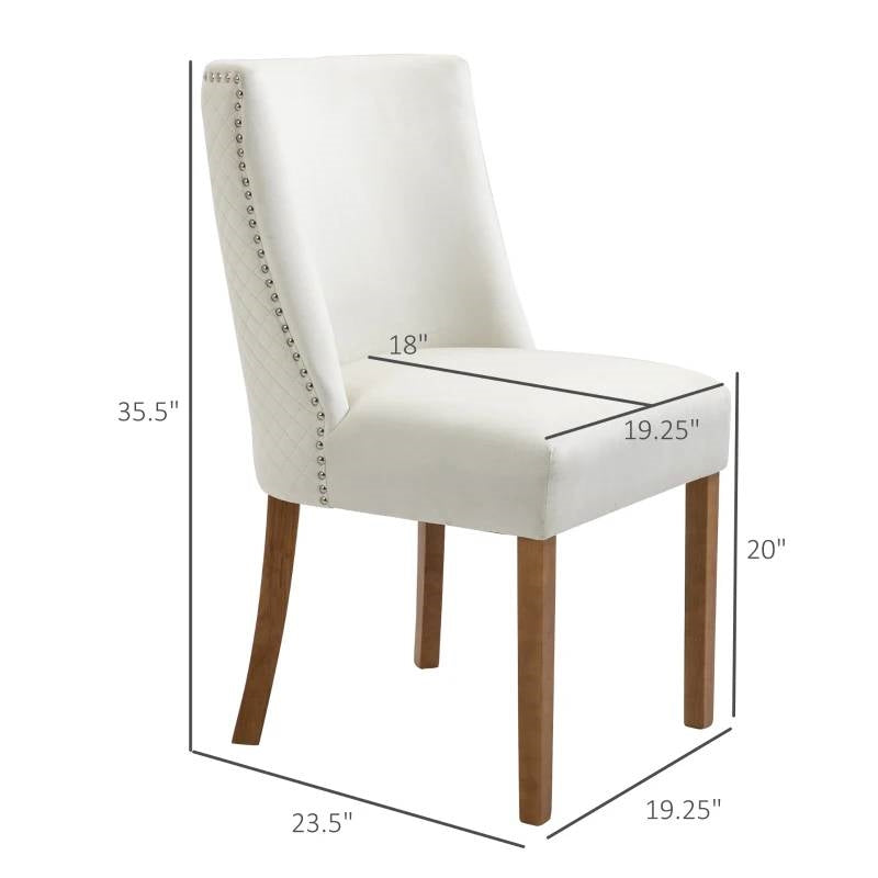 Set of 2 Modern Nailhead Diamond Stitch Upholstered Dining Chairs Beige White