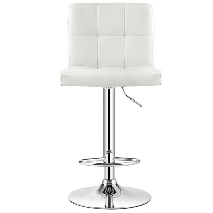 Set of 2 Modern Adjustable Height Bar Stool with White PU Leather Swivel Seat