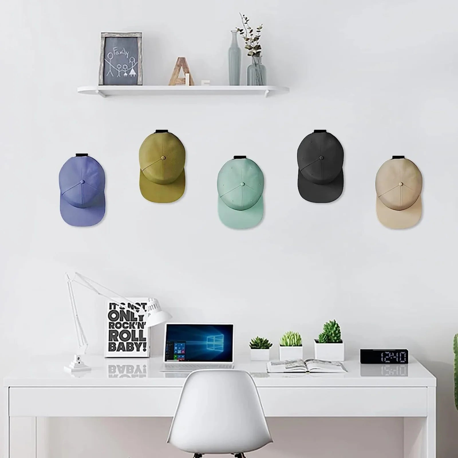 12-Hook Baseball Cap Wall Rack – Adhesive Hat Organizer for Easy Storage