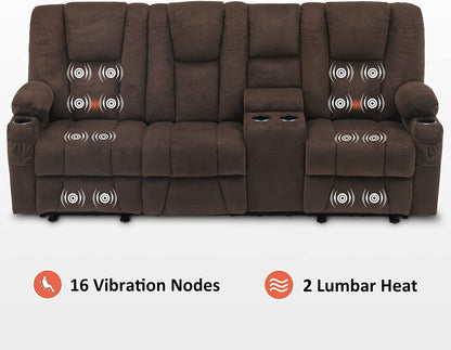 Elite Comfort Power Reclining Sofa – Brown Fabric with Massage, USB Ports, and Integrated Console