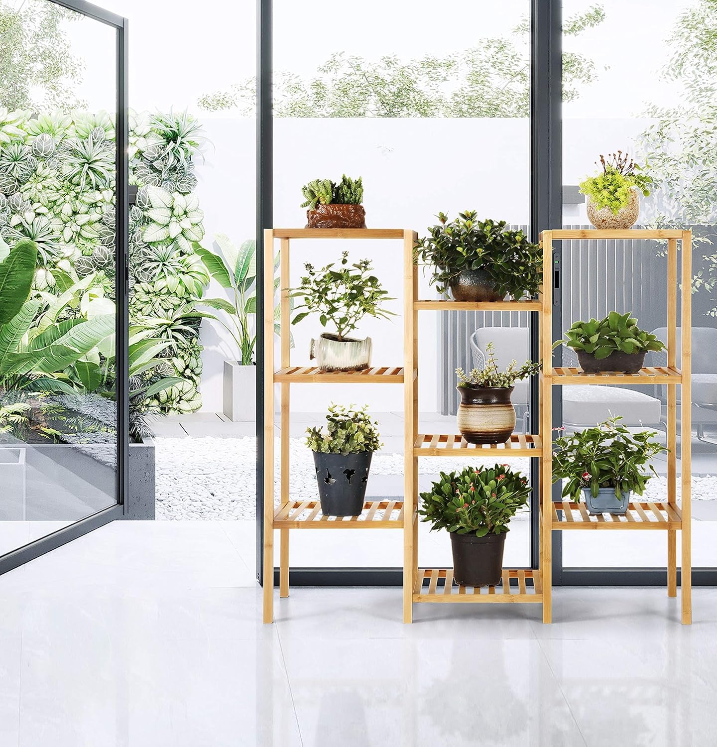 Elegant Bamboo Multi-Tier Plant Stand & Utility Shelf